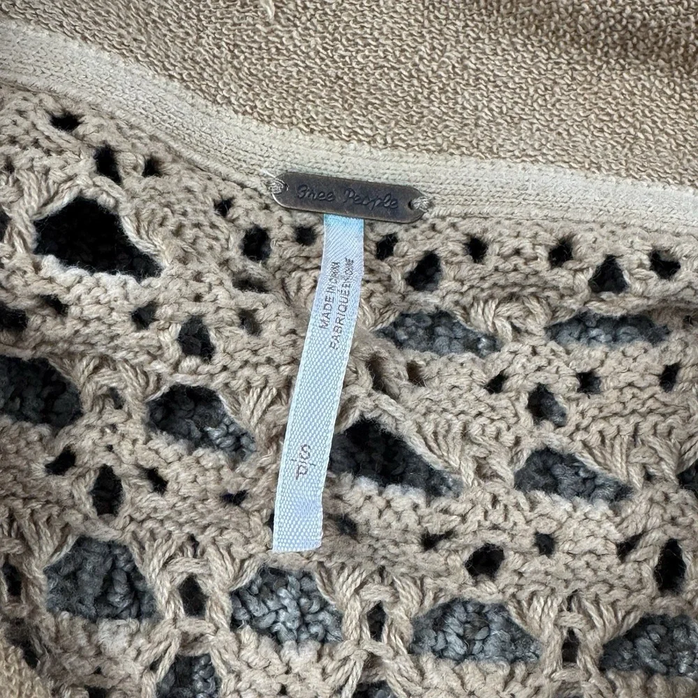Free People Womens S Dune Bug Cardi Sweater Jacket Full Zip Crochet Tan Beige